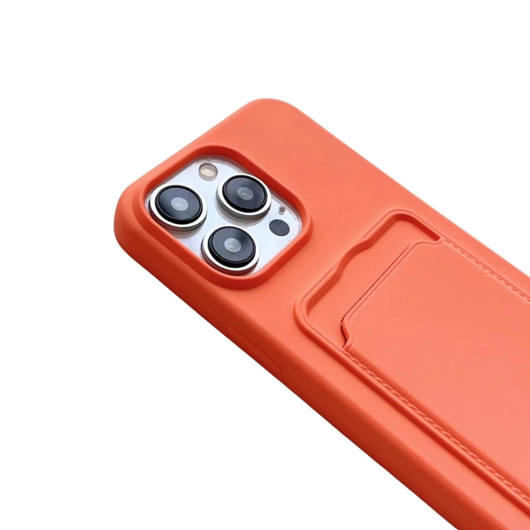 For iPhone 16 Plus Card Slot Liquid Silicone Phone Case with Lanyard(Orange) - iPhone 16 Plus Cases by PMC Jewellery | Online Shopping South Africa | PMC Jewellery | Buy Now Pay Later Mobicred