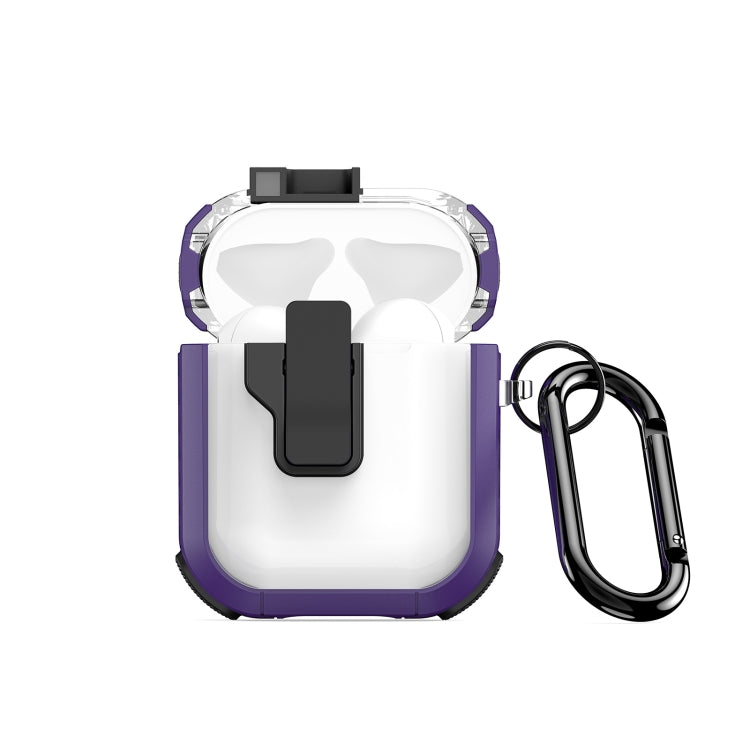 For AirPods 1/2 DUX DUCIS PECN Series Split Two-color Transparent Earphone Case with Hook(Purple Black) - For AirPods 1/2 by DUX DUCIS | Online Shopping South Africa | PMC Jewellery | Buy Now Pay Later Mobicred