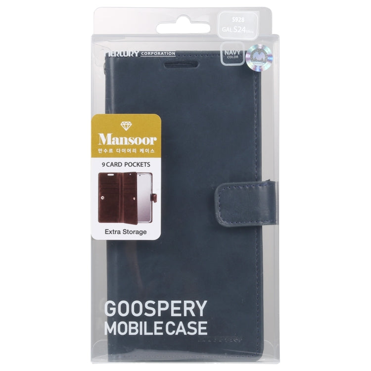 For Samsung Galaxy S24 Ultra 5G GOOSPERY MANSOOR DIARY 9 Card Slots Leather Phone Case(Dark Blue) - Galaxy S24 Ultra 5G Cases by GOOSPERY | Online Shopping South Africa | PMC Jewellery | Buy Now Pay Later Mobicred