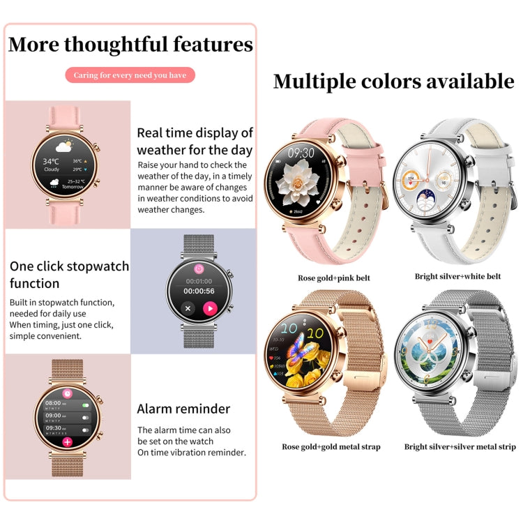 T86 Woman Health 1.27 inch Smart Watch, BT Call / Physiological Cycle / Heart Rate / Blood Pressure / Blood Glucose / SOS(Rose Gold Steel Band) - free shipping - PMC TechLife - Order now!