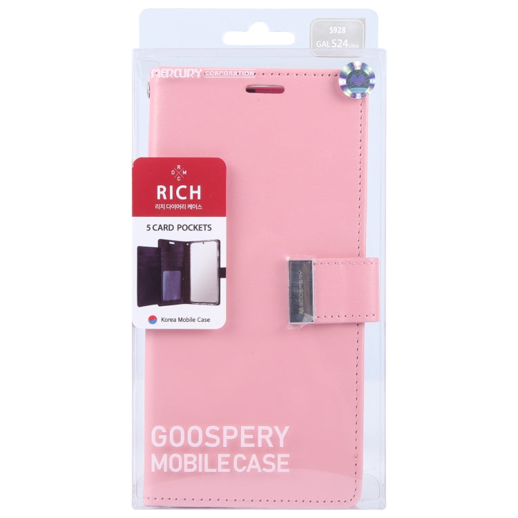 For Samsung Galaxy S24 Ultra 5G GOOSPERY RICH DIARY Crazy Horse Texture Leather Phone Case(Pink) - Galaxy S24 Ultra 5G Cases by GOOSPERY | Online Shopping South Africa | PMC Jewellery | Buy Now Pay Later Mobicred