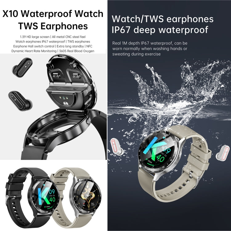 X10 Headphones Smart Watch 1.39 inch Waterproof Bracelet, Support Bluetooth Call / NFC / Heart Rate(Black + Leather) - free shipping - PMC TechLife - Order now!