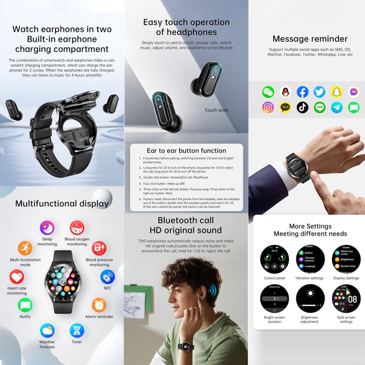 X10 Headphones Smart Watch 1.39 inch Waterproof Bracelet, Support Bluetooth Call / NFC / Heart Rate(Black + Leather) - free shipping - PMC TechLife - Order now!