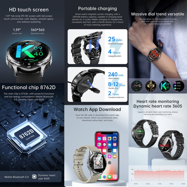 X10 Headphones Smart Watch 1.39 inch Waterproof Bracelet, Support Bluetooth Call / NFC / Heart Rate(Black + Leather) - free shipping - PMC TechLife - Order now!