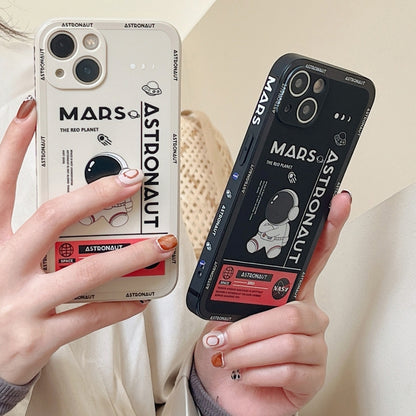 For iPhone 16 Astronaut Pattern Silicone Straight Edge Phone Case(Mars Astronaut-Black) - iPhone 16 Cases by PMC Jewellery | Online Shopping South Africa | PMC Jewellery | Buy Now Pay Later Mobicred