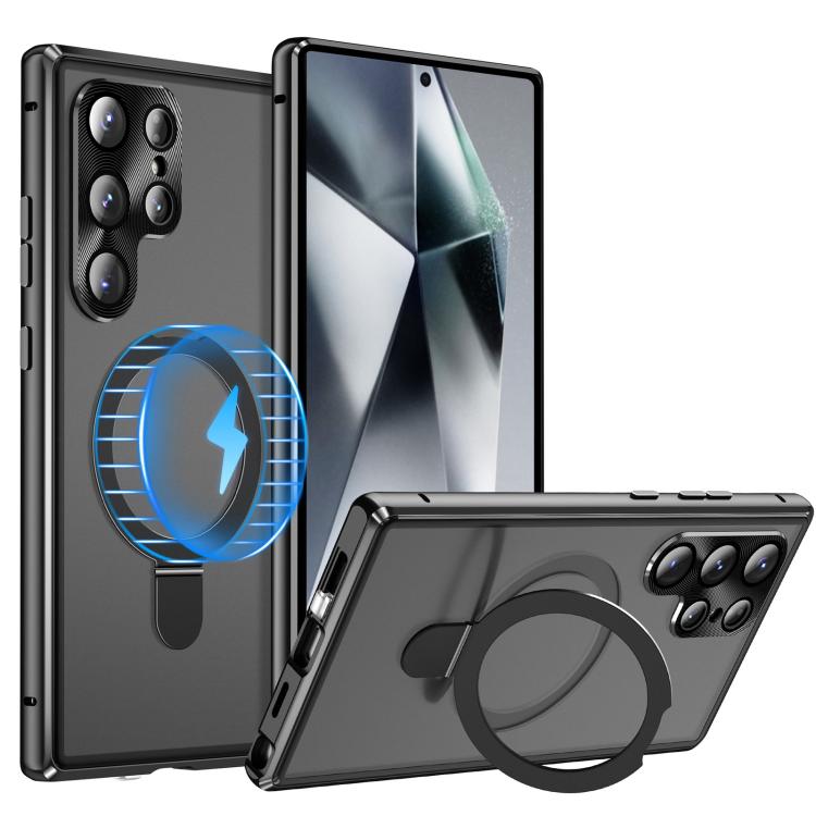 For Samsung Galaxy S25 Ultra 5G MagSafe Magnetic HD Frosted Tempered Glass Holder Phone Case(Black) - Galaxy S25 Ultra 5G Cases by PMC TechLife | Online Shopping South Africa | PMC TechLife | Buy Now Pay Later Mobicred