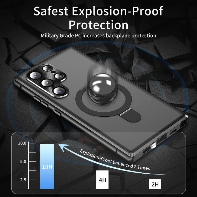 For Samsung Galaxy S25 Ultra 5G MagSafe Magnetic HD Frosted Tempered Glass Holder Phone Case(Black) - Galaxy S25 Ultra 5G Cases by PMC TechLife | Online Shopping South Africa | PMC TechLife | Buy Now Pay Later Mobicred