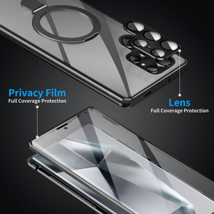 For Samsung Galaxy S25 Ultra 5G MagSafe Magnetic HD Frosted Tempered Glass Holder Phone Case(Black) - Galaxy S25 Ultra 5G Cases by PMC TechLife | Online Shopping South Africa | PMC TechLife | Buy Now Pay Later Mobicred