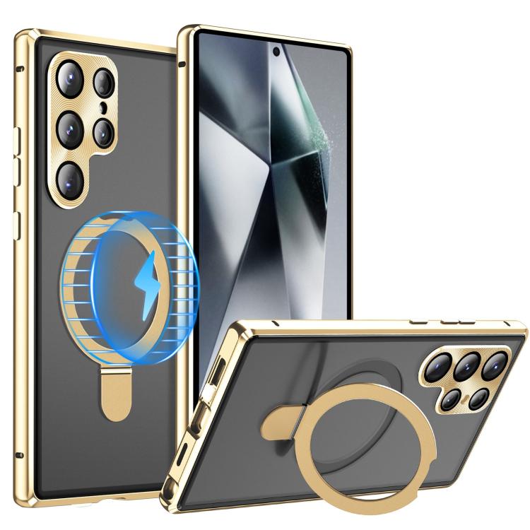 For Samsung Galaxy S25 Ultra 5G MagSafe Magnetic HD Frosted Tempered Glass Holder Phone Case(Gold) - Galaxy S25 Ultra 5G Cases by PMC TechLife | Online Shopping South Africa | PMC TechLife | Buy Now Pay Later Mobicred