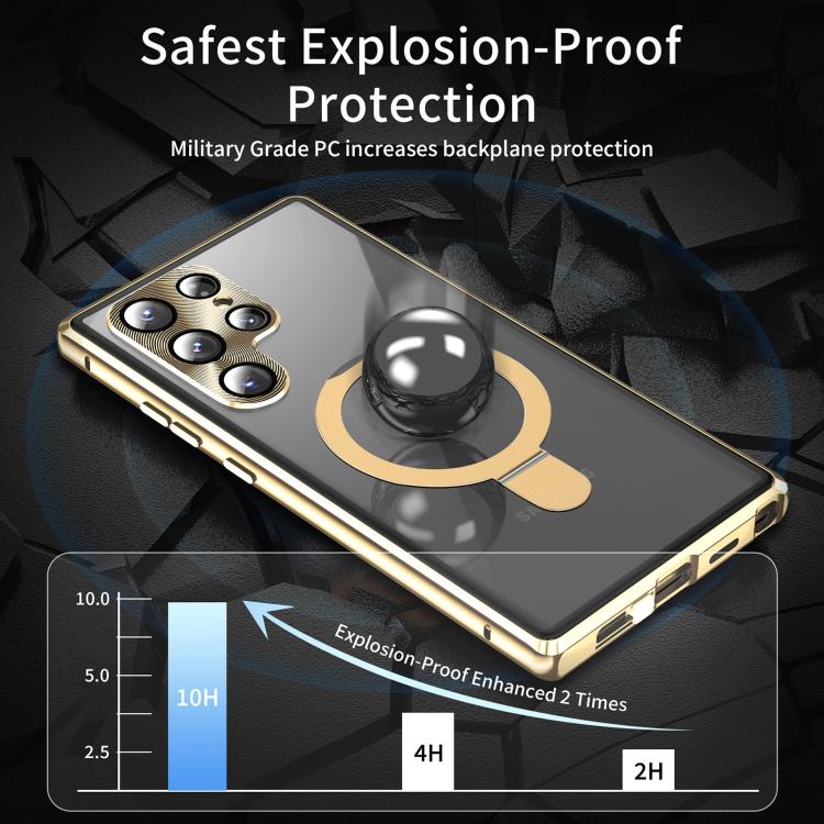 For Samsung Galaxy S25 Ultra 5G MagSafe Magnetic HD Frosted Tempered Glass Holder Phone Case(Gold) - Galaxy S25 Ultra 5G Cases by PMC TechLife | Online Shopping South Africa | PMC TechLife | Buy Now Pay Later Mobicred