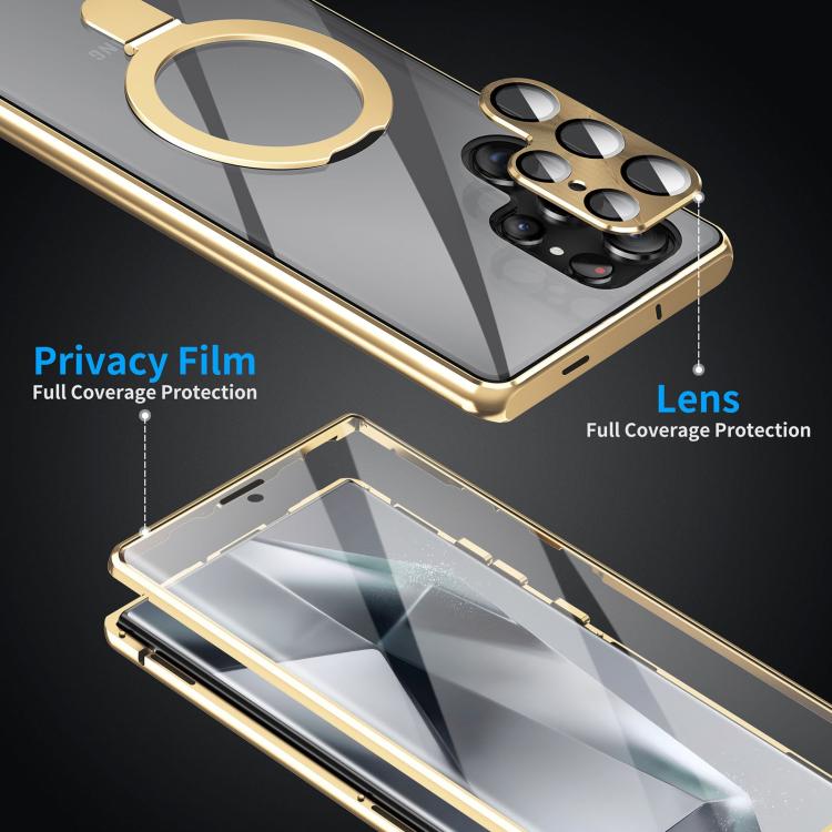 For Samsung Galaxy S25 Ultra 5G MagSafe Magnetic HD Frosted Tempered Glass Holder Phone Case(Gold) - Galaxy S25 Ultra 5G Cases by PMC TechLife | Online Shopping South Africa | PMC TechLife | Buy Now Pay Later Mobicred