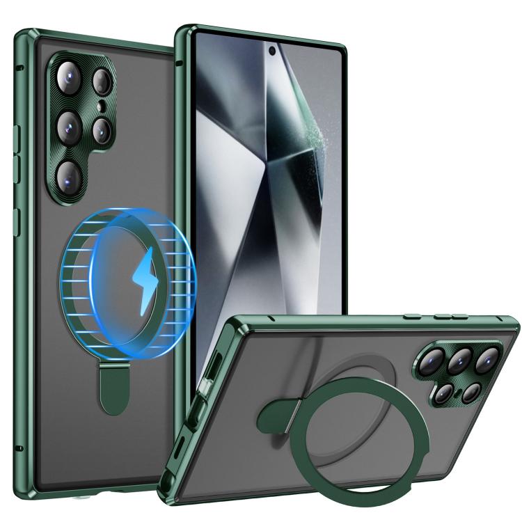 For Samsung Galaxy S25 Ultra 5G MagSafe Magnetic HD Frosted Tempered Glass Holder Phone Case(Green) - Galaxy S25 Ultra 5G Cases by PMC TechLife | Online Shopping South Africa | PMC TechLife | Buy Now Pay Later Mobicred