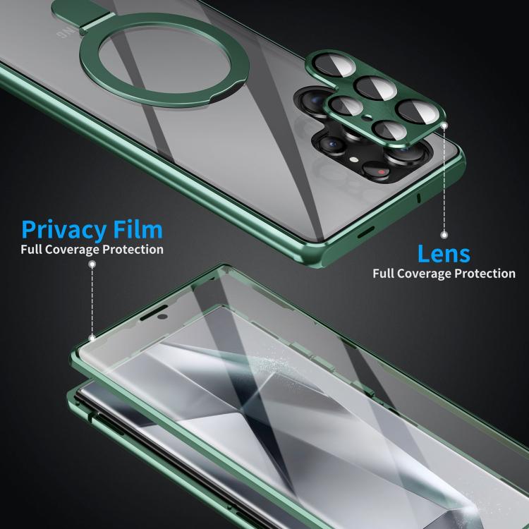 For Samsung Galaxy S25 Ultra 5G MagSafe Magnetic HD Frosted Tempered Glass Holder Phone Case(Green) - Galaxy S25 Ultra 5G Cases by PMC TechLife | Online Shopping South Africa | PMC TechLife | Buy Now Pay Later Mobicred