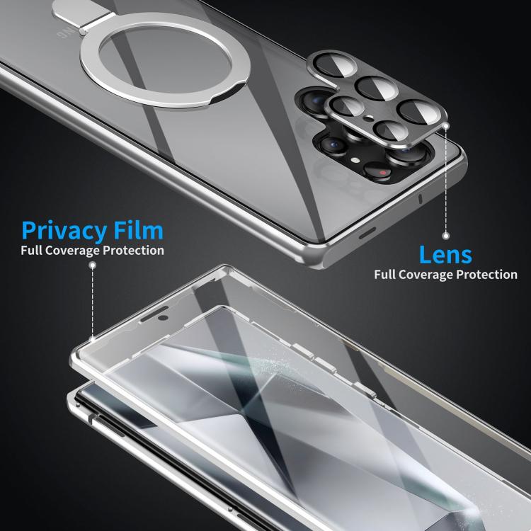 For Samsung Galaxy S25 Ultra 5G MagSafe Magnetic HD Frosted Tempered Glass Holder Phone Case(Silver) - Galaxy S25 Ultra 5G Cases by PMC TechLife | Online Shopping South Africa | PMC TechLife | Buy Now Pay Later Mobicred