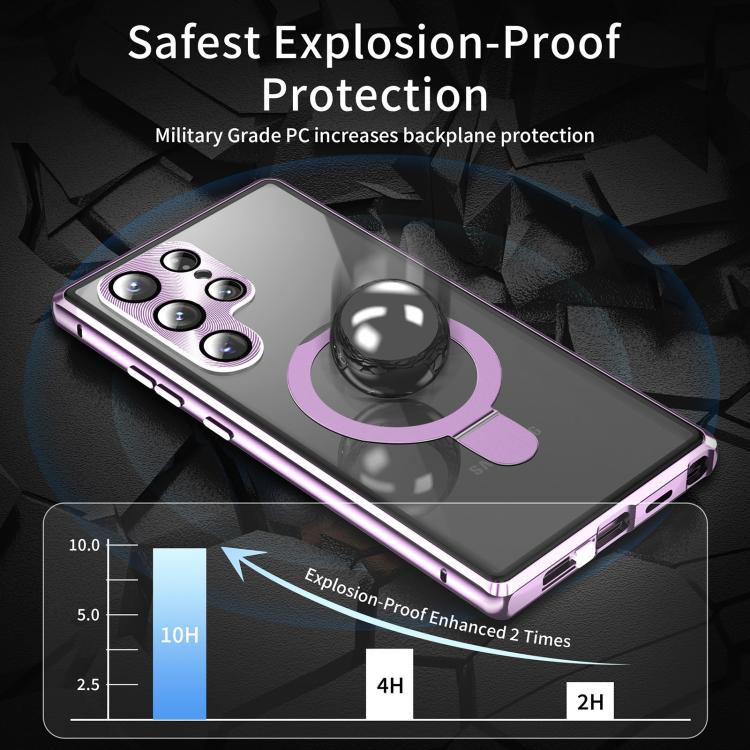 For Samsung Galaxy S25 Ultra 5G MagSafe Magnetic HD Frosted Tempered Glass Holder Phone Case(Purple) - Galaxy S25 Ultra 5G Cases by PMC TechLife | Online Shopping South Africa | PMC TechLife | Buy Now Pay Later Mobicred