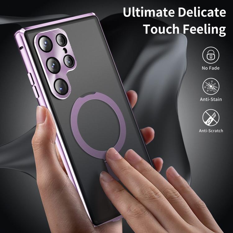 For Samsung Galaxy S25 Ultra 5G MagSafe Magnetic HD Frosted Tempered Glass Holder Phone Case(Purple) - Galaxy S25 Ultra 5G Cases by PMC TechLife | Online Shopping South Africa | PMC TechLife | Buy Now Pay Later Mobicred