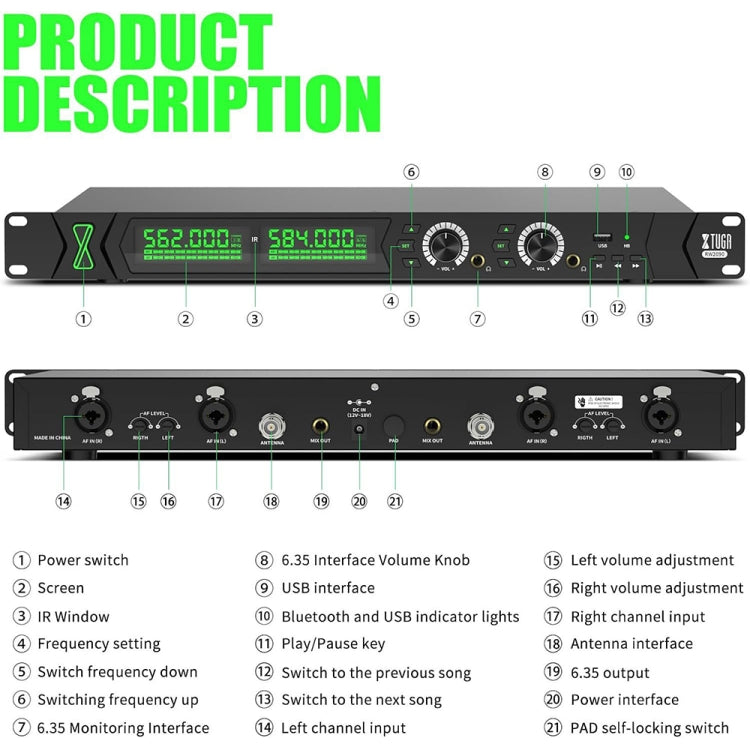 XTUGA RW2090 Professional Stage Wireless 2 Channel In Ear Monitoring System 2 in 1(AU Plug) - Microphone by XTUGA | Online Shopping South Africa | PMC TechLife | Buy Now Pay Later Mobicred