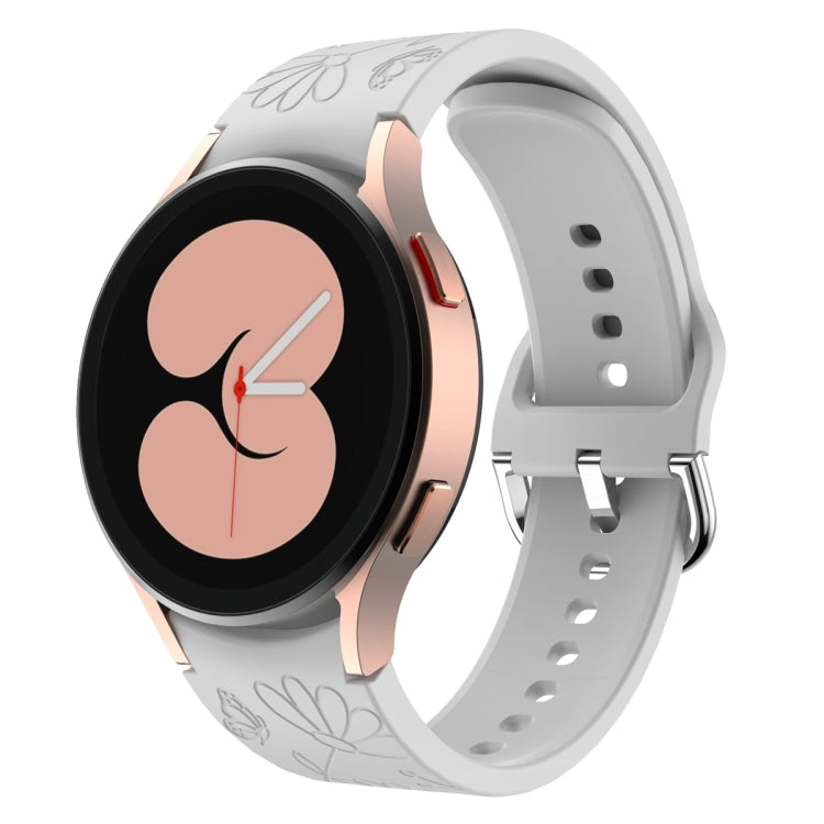 For Samsung Galaxy Watch 6 Butterfly Flower Embossed Silicone Watch Band(Light Grey) - Watch Bands by PMC TechLife | Online Shopping South Africa | PMC TechLife