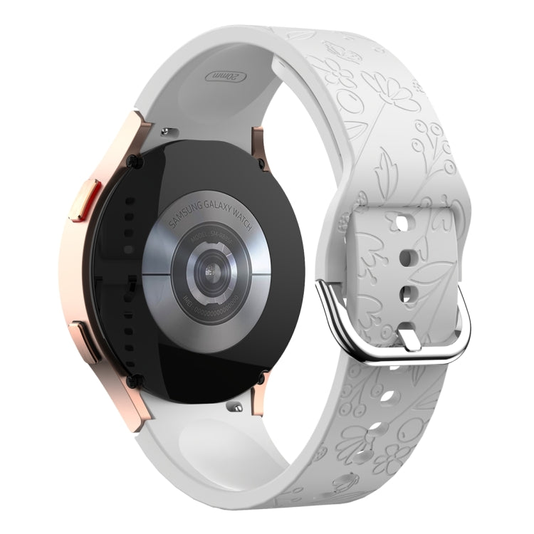 For Samsung Galaxy Watch 6 Butterfly Flower Embossed Silicone Watch Band(Light Grey) - Watch Bands by PMC TechLife | Online Shopping South Africa | PMC TechLife
