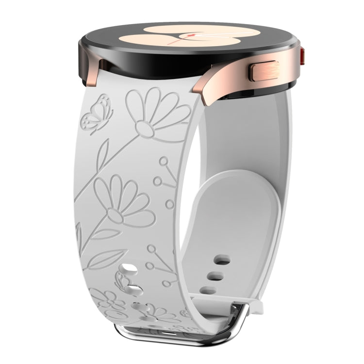 For Samsung Galaxy Watch 6 Butterfly Flower Embossed Silicone Watch Band(Light Grey) - Watch Bands by PMC TechLife | Online Shopping South Africa | PMC TechLife