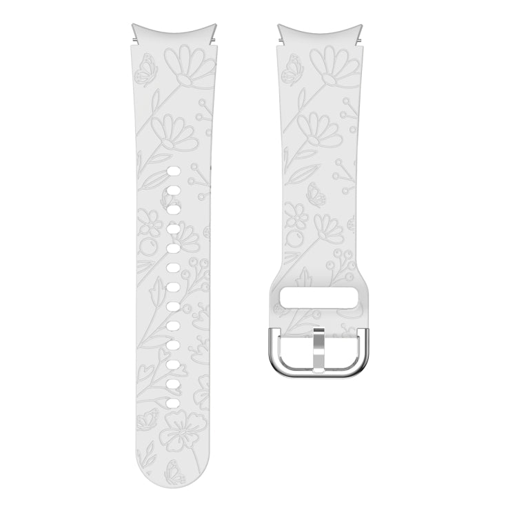 For Samsung Galaxy Watch 6 Butterfly Flower Embossed Silicone Watch Band(Light Grey) - Watch Bands by PMC TechLife | Online Shopping South Africa | PMC TechLife
