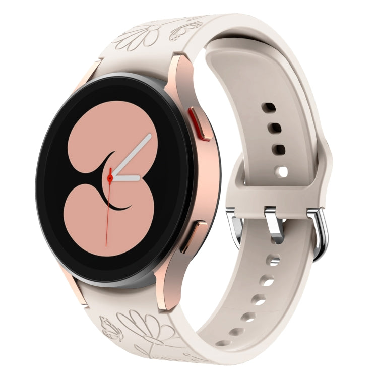 For Samsung Galaxy Watch 6 Butterfly Flower Embossed Silicone Watch Band(Starlight Color) - Watch Bands by PMC TechLife | Online Shopping South Africa | PMC TechLife