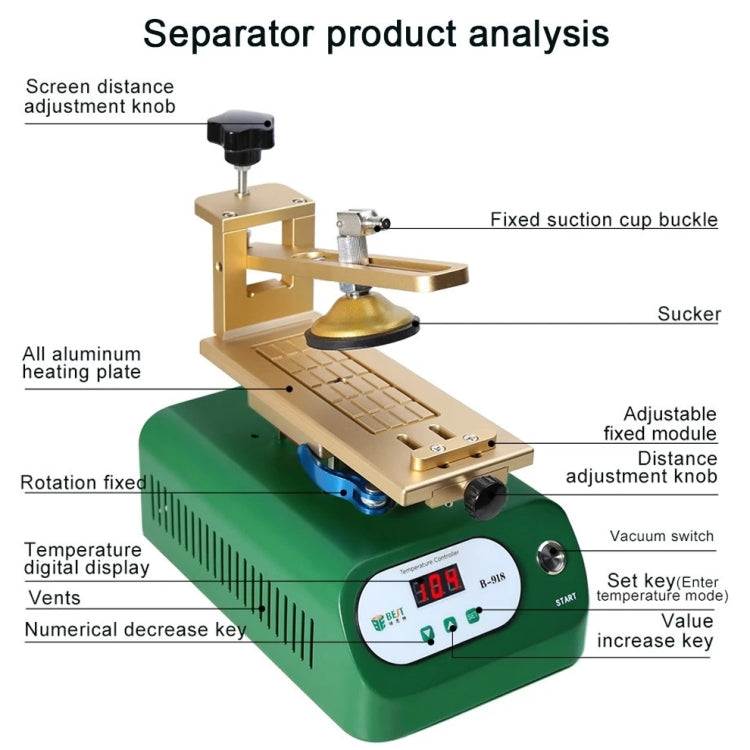 BEST B-918A 7 inch 110V Vacuum Pump LCD Screen Rotary Heating Platform Separator, US Plug - Separation Equipment by BEST | Online Shopping South Africa | PMC Jewellery