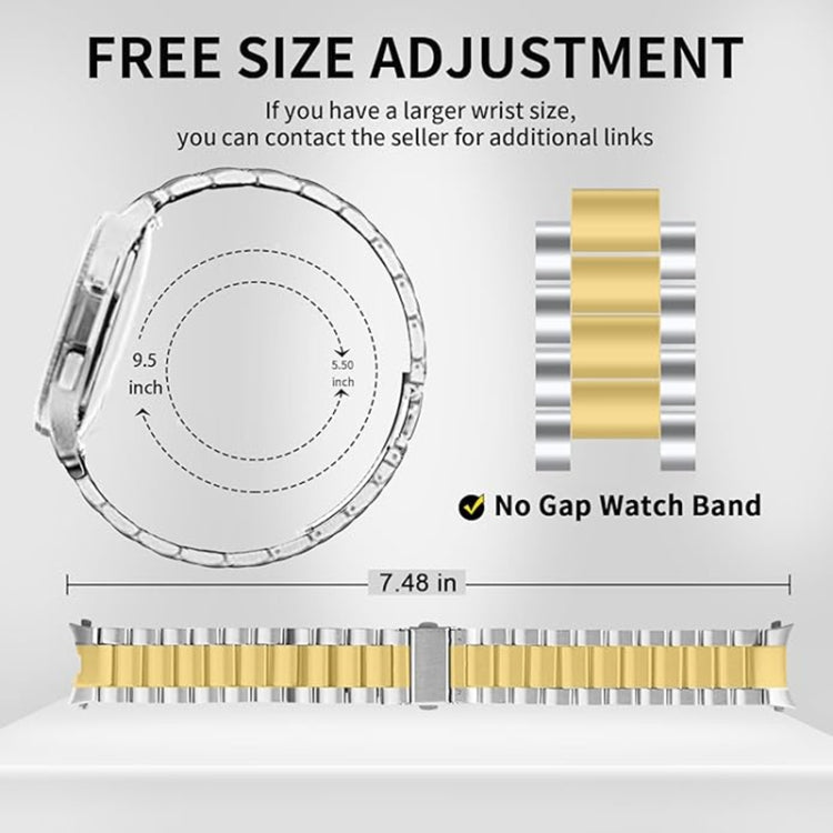 For Samsung Galaxy Watch 6 / 5 / 4 Three Bead Stainless Steel Metal Watch Band(Silver Gold) - Watch Bands by PMC TechLife | Online Shopping South Africa | PMC TechLife