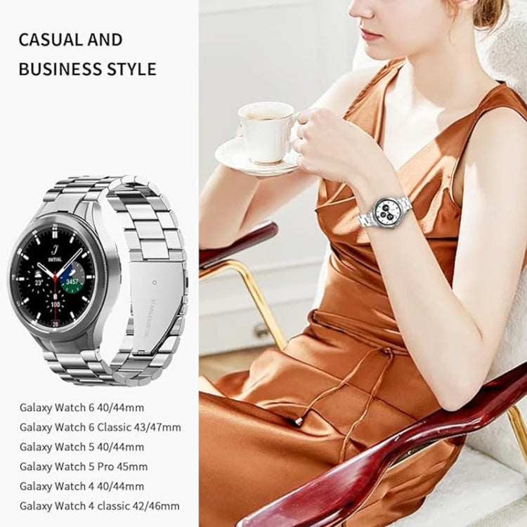 For Samsung Galaxy Watch 6 / 5 / 4 Three Bead Stainless Steel Metal Watch Band(Silver) - free shipping - PMC TechLife - Order now!