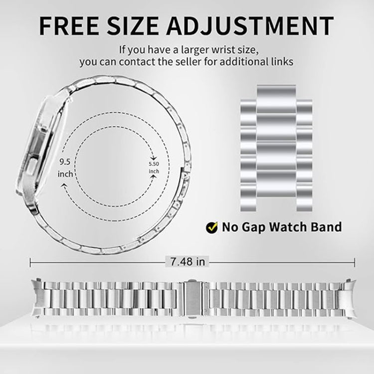 For Samsung Galaxy Watch 6 / 5 / 4 Three Bead Stainless Steel Metal Watch Band(Silver) - free shipping - PMC TechLife - Order now!