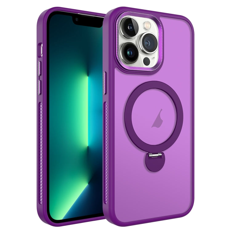 For iPhone 13 Pro MagSafe Magnetic Holder Breathable Phone Case(Purple) - iPhone 13 Pro Cases by PMC Jewellery | Online Shopping South Africa | PMC Jewellery