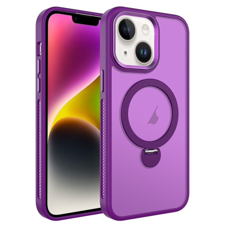 For iPhone 14 Plus MagSafe Magnetic Holder Breathable Phone Case(Purple) - iPhone 14 Plus Cases by PMC Jewellery | Online Shopping South Africa | PMC Jewellery