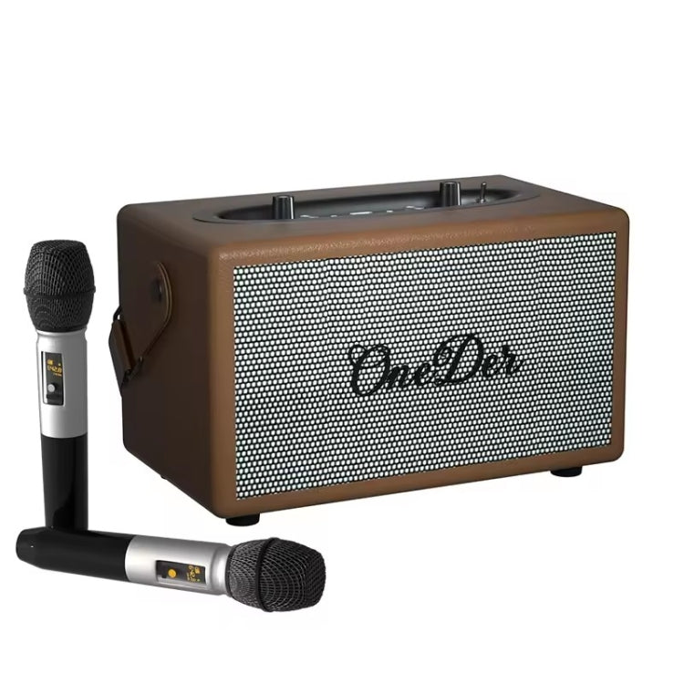 Oneder D7 Bluetooth Speaker Outdoor Karaoke Wireless Speakers With Two Mic(Brown) - free shipping - PMC Jewellery - Order now!