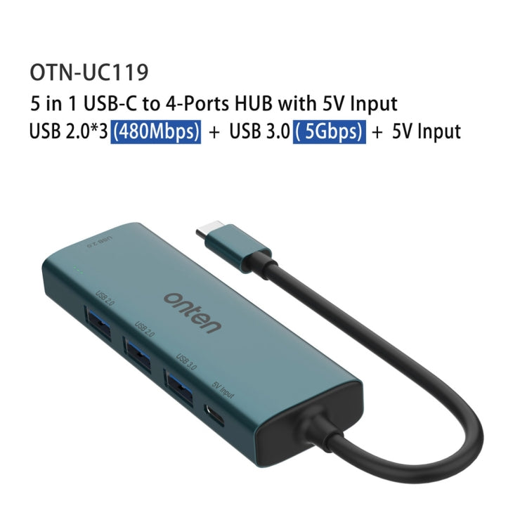 Onten UC119 5 in 1 USB-C / Type-C to USB 4-Ports USB HUB with 5V Input - USB HUB by Onten | Online Shopping South Africa | PMC Jewellery | Buy Now Pay Later Mobicred