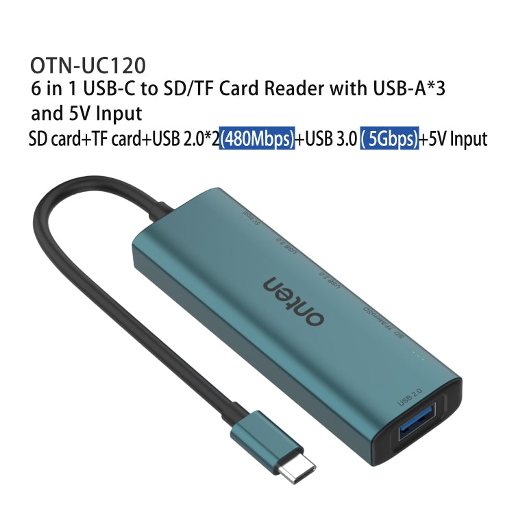 Onten UC120 6 in 1 USB-C to SD / TF Card Reader with 3-Ports USB HUB & 5V Input - USB HUB by Onten | Online Shopping South Africa | PMC Jewellery | Buy Now Pay Later Mobicred