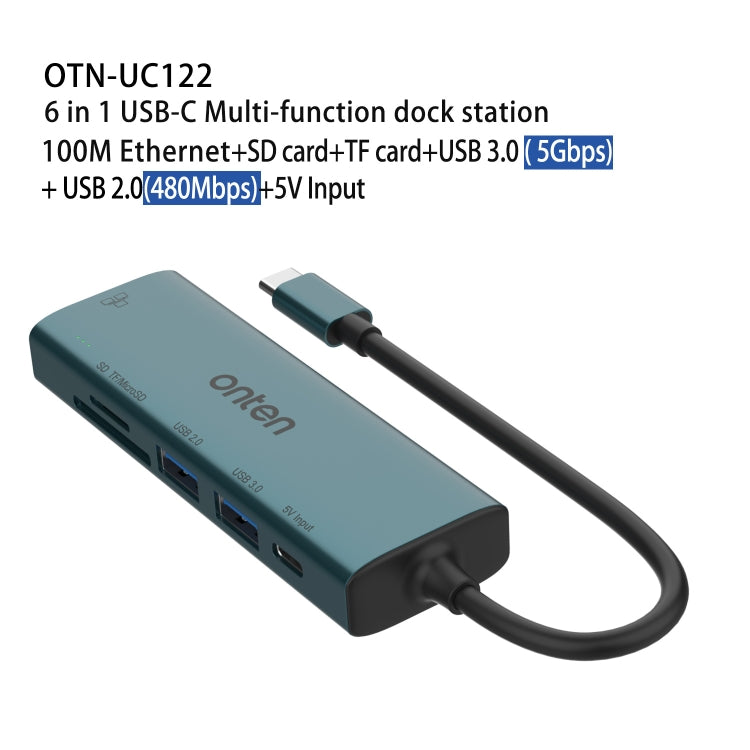 Onten UC122 6 in 1 USB-C / Type-C to SD + TF Card + USB 3.0 HUB with 5V Input & 100Mbps Network Card - free shipping - PMC Jewellery - Order now!