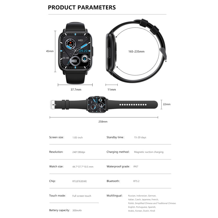 DM60+ 1.83 inch BT5.2 Smart Sport Watch, Support Bluetooth Call / Sleep / Blood Sugar / Blood Oxygen / Temperature / Heart Rate / Blood Pressure Health Monitor(White) - Smart Watches by PMC TechLife | Online Shopping South Africa | PMC TechLife