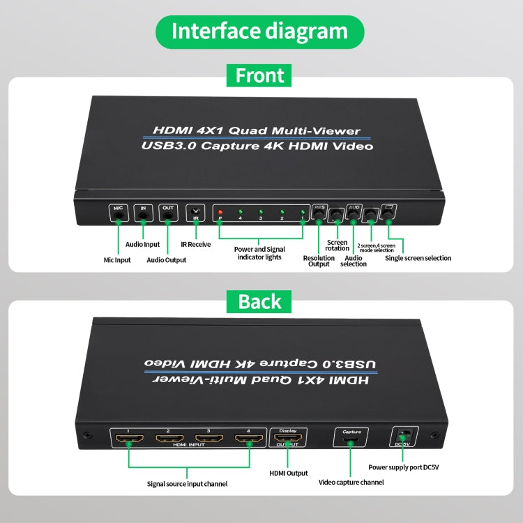 NK-941S 4K HDMI 4x1 Screen Splitter + USB3.0 Video Capture All In One Machine(Black) - Video Capture Solutions by PMC TechLife | Online Shopping South Africa | PMC TechLife | Buy Now Pay Later Mobicred