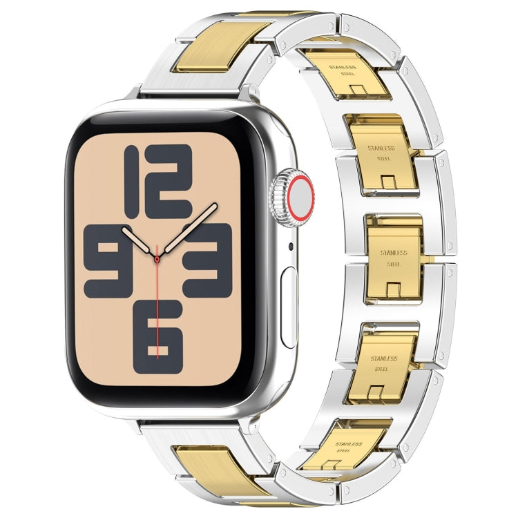 For Apple Watch SE 2023 40mm H Slim Stainless Steel Watch Band(Silver Gold) - Watch Bands by PMC Jewellery | Online Shopping South Africa | PMC Jewellery