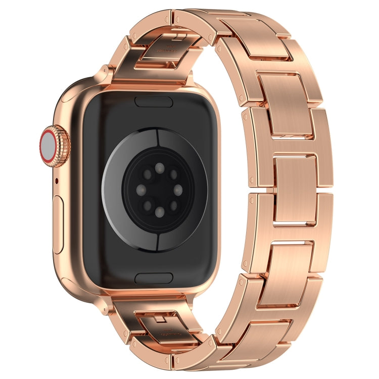 For Apple Watch Series 9 45mm H Slim Stainless Steel Watch Band(Rose Gold) - Watch Bands by PMC Jewellery | Online Shopping South Africa | PMC Jewellery