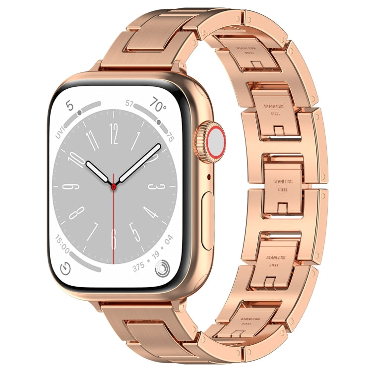 For Apple Watch Series 9 41mm H Slim Stainless Steel Watch Band(Rose Gold) - Watch Bands by PMC Jewellery | Online Shopping South Africa | PMC Jewellery