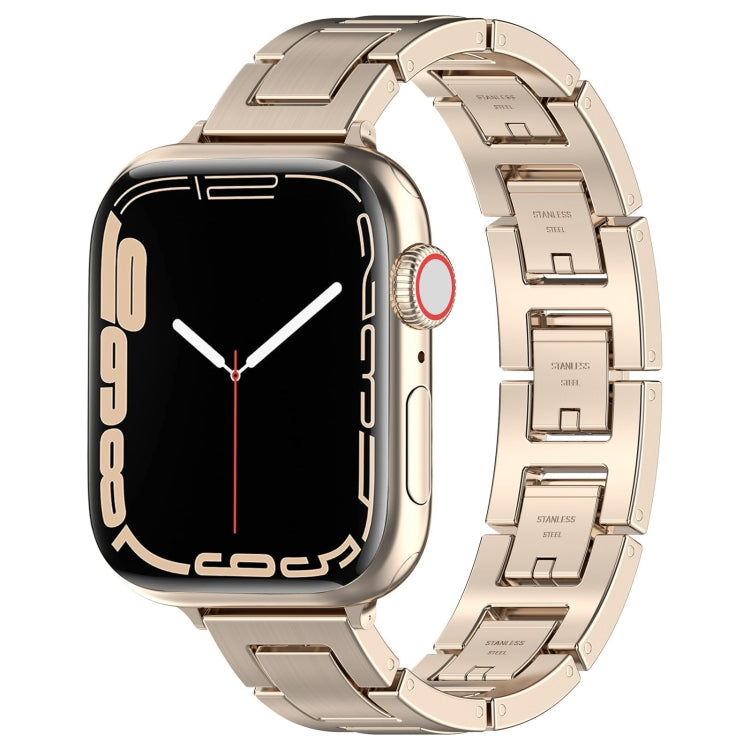 For Apple Watch Series 7 41mm H Slim Stainless Steel Watch Band(Starlight) - Watch Bands by PMC Jewellery | Online Shopping South Africa | PMC Jewellery