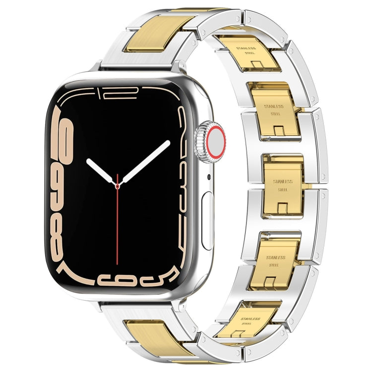 For Apple Watch Series 7 41mm H Slim Stainless Steel Watch Band(Silver Gold) - Watch Bands by PMC Jewellery | Online Shopping South Africa | PMC Jewellery