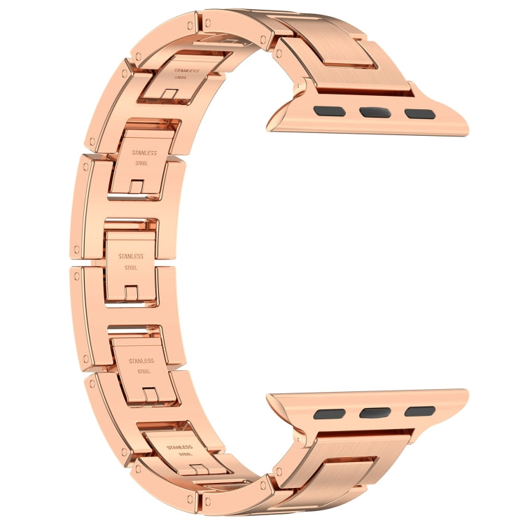 For Apple Watch Series 7 45mm H Slim Stainless Steel Watch Band(Rose Gold) - Watch Bands by PMC Jewellery | Online Shopping South Africa | PMC Jewellery