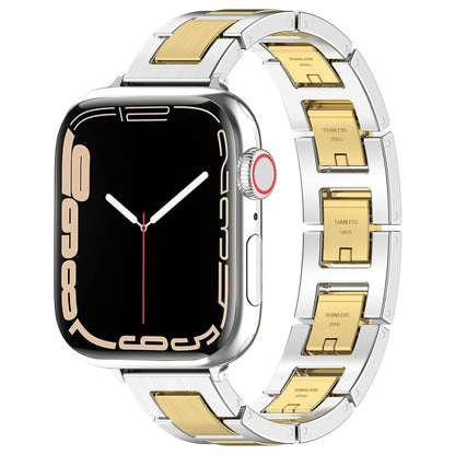 For Apple Watch Series 7 45mm H Slim Stainless Steel Watch Band(Silver Gold) - Watch Bands by PMC Jewellery | Online Shopping South Africa | PMC Jewellery