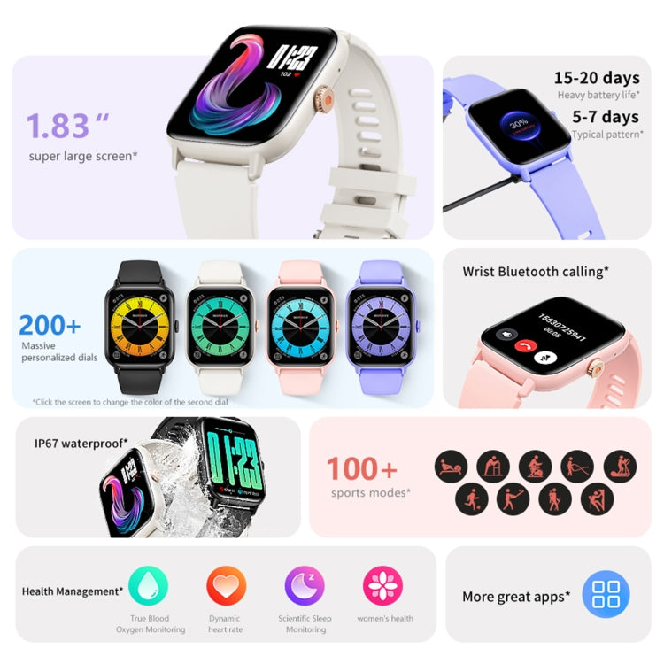QS13 1.83 inch BT5.2 Smart Sport Watch, Support Bluetooth Call / Sleep / Blood Sugar / Blood Oxygen / Heart Rate / Blood Pressure Health Monitor(Pink) - Smart Watches by PMC TechLife | Online Shopping South Africa | PMC TechLife | Buy Now Pay Later Mobicred
