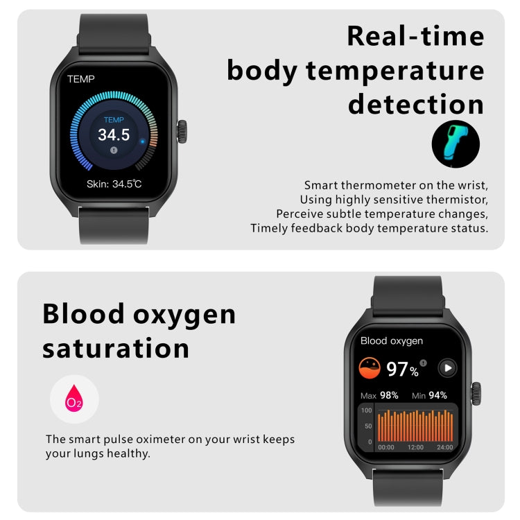Qx5 1.96 inch BT5.2 Smart Sport Watch, Support Bluetooth Call / Sleep / Blood Oxygen / Temperature / Heart Rate / Blood Pressure Health Monitor(Black) - Smart Watches by PMC TechLife | Online Shopping South Africa | PMC TechLife