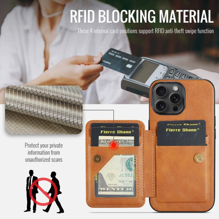 For iPhone 15 Pro Max Fierre Shann Oil Wax Cow Leather Card Holder Back Phone Case(Brown) - free shipping - PMC Jewellery - Order now!