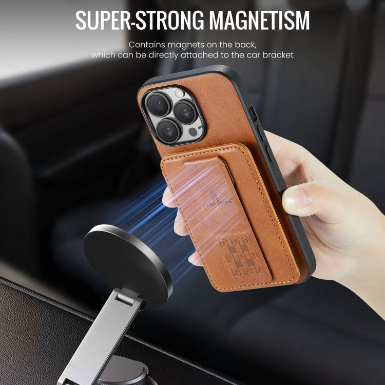 For iPhone 15 Pro Max Fierre Shann Oil Wax Cow Leather Card Holder Back Phone Case(Brown) - free shipping - PMC Jewellery - Order now!