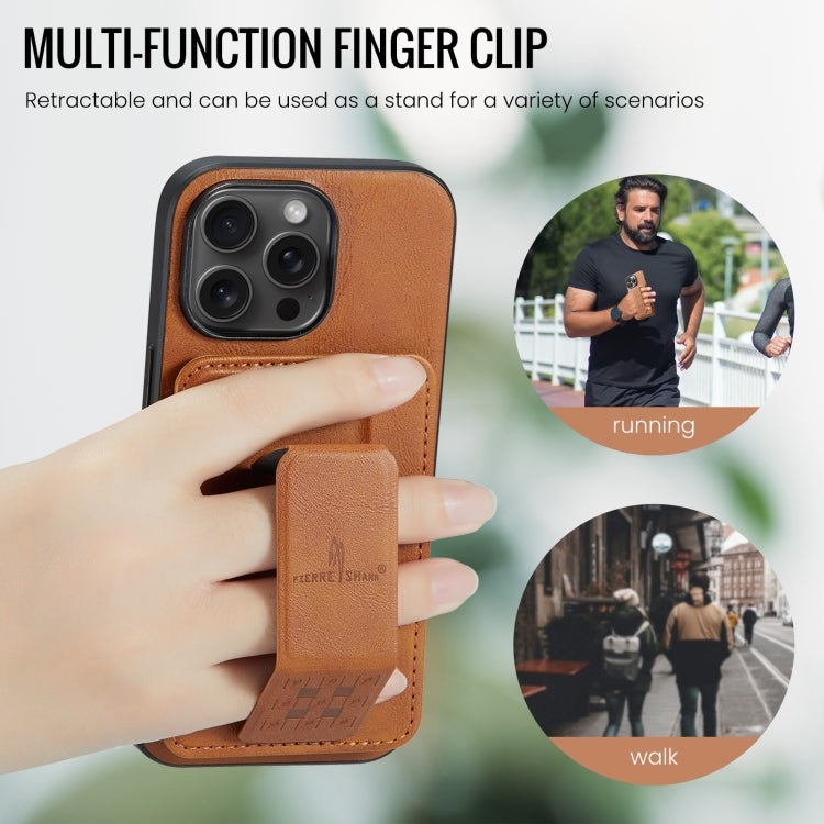 For iPhone 15 Pro Max Fierre Shann Oil Wax Cow Leather Card Holder Back Phone Case(Brown) - free shipping - PMC Jewellery - Order now!